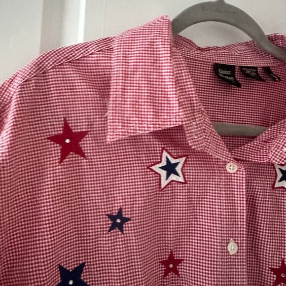 Vintage Quizz Red Gingham Button Up Shirt Women's Plus Size 22 Embroidered Stars - Picture 4 of 16